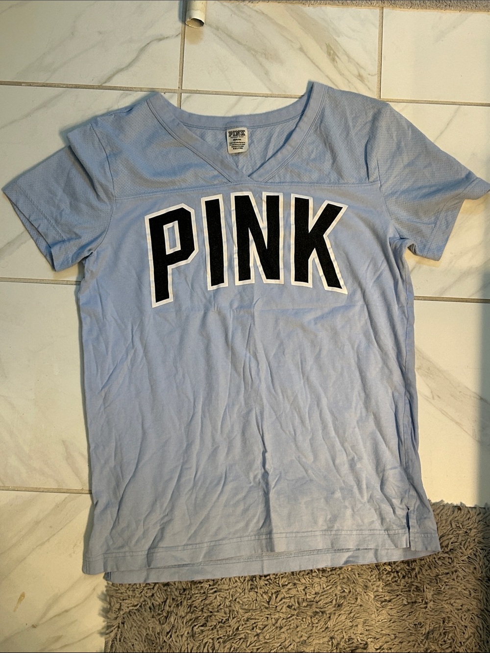 PINK Victoria's Secret Light Blue Short Sleeve Tee with Black Logo